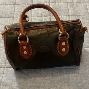Black Leather Satchel with Brown Trim - Classic- Italian Cuoieria Fiorentona